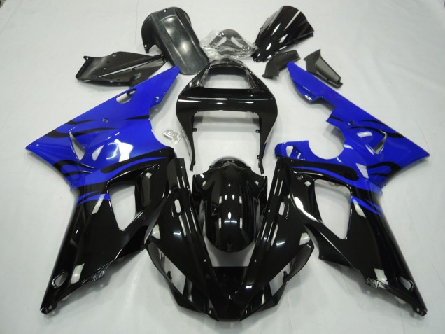 Online 2000-2001 Yamaha R1 Fairings - Black Flame & Blue