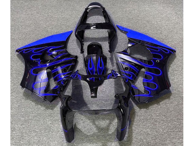 Online 2000-2002 Kawasaki ZX6R Fairings - Gloss Black & Blue Flame