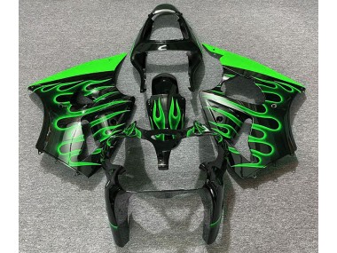Online 2000-2002 Kawasaki ZX6R Fairings - Gloss Black & Green Flame