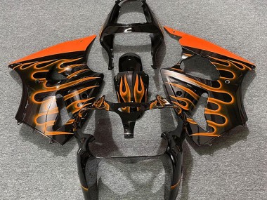 Online 2000-2002 Kawasaki ZX6R Fairings - Gloss Black & Orange Flame