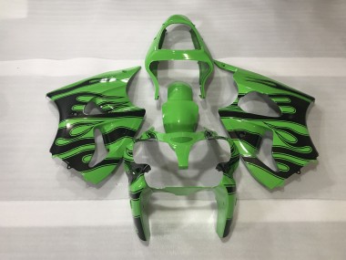 Online 2000-2002 Kawasaki ZX6R Fairings - Green & Black Flame