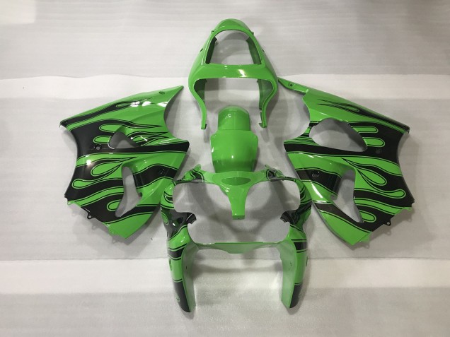 Online 2000-2002 Kawasaki ZX6R Fairings - Green & Black Flame