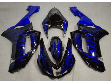 Online 2007-2008 Kawasaki ZX6R Fairings - Gloss Black & Blue Flame