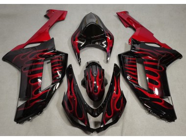 Online 2007-2008 Kawasaki ZX6R Fairings - Gloss Black & Red Flame