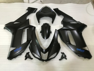 Online 2007-2008 Kawasaki ZX6R Fairings - Matte Black & Blue logo